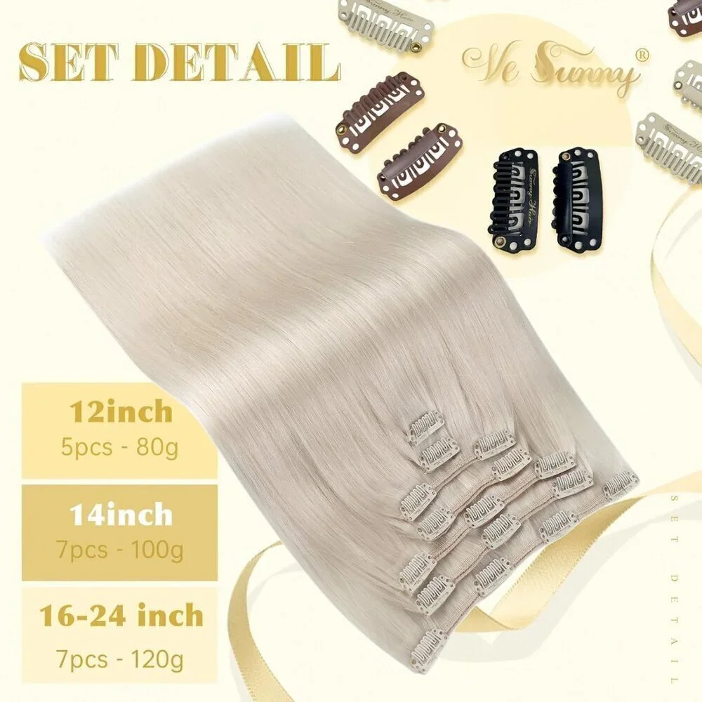 Clip in Hair Extensions Platinum Blonde Human Hair Clip in Extensions Straight H